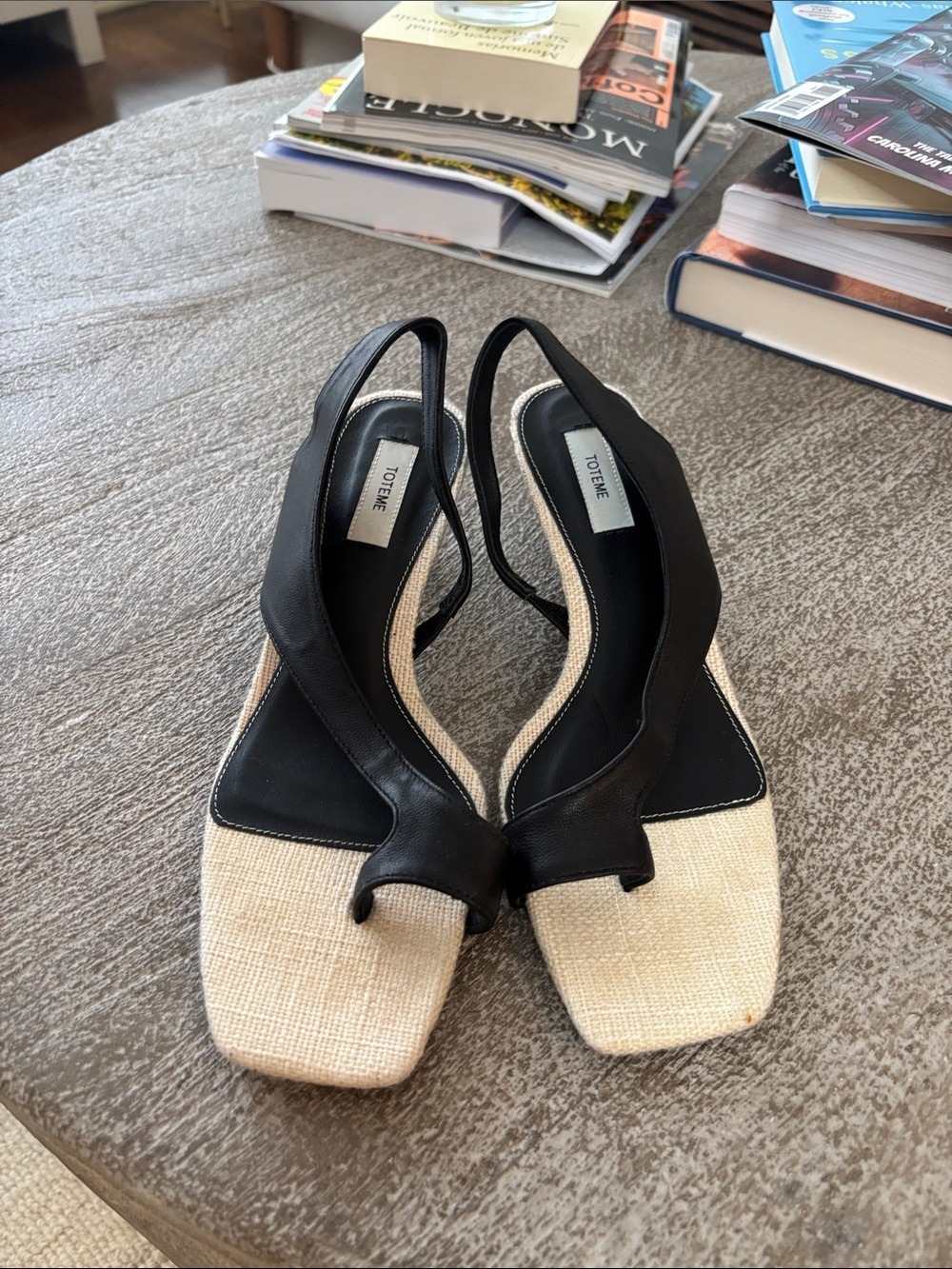 Black and Natural Slingback Sandals - Picture 2 of 4